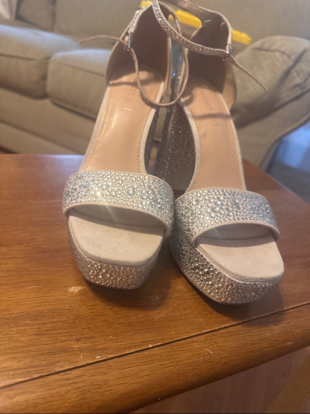 Madden Girl Silver Rhinestone Platform Ankle-Strap Heels